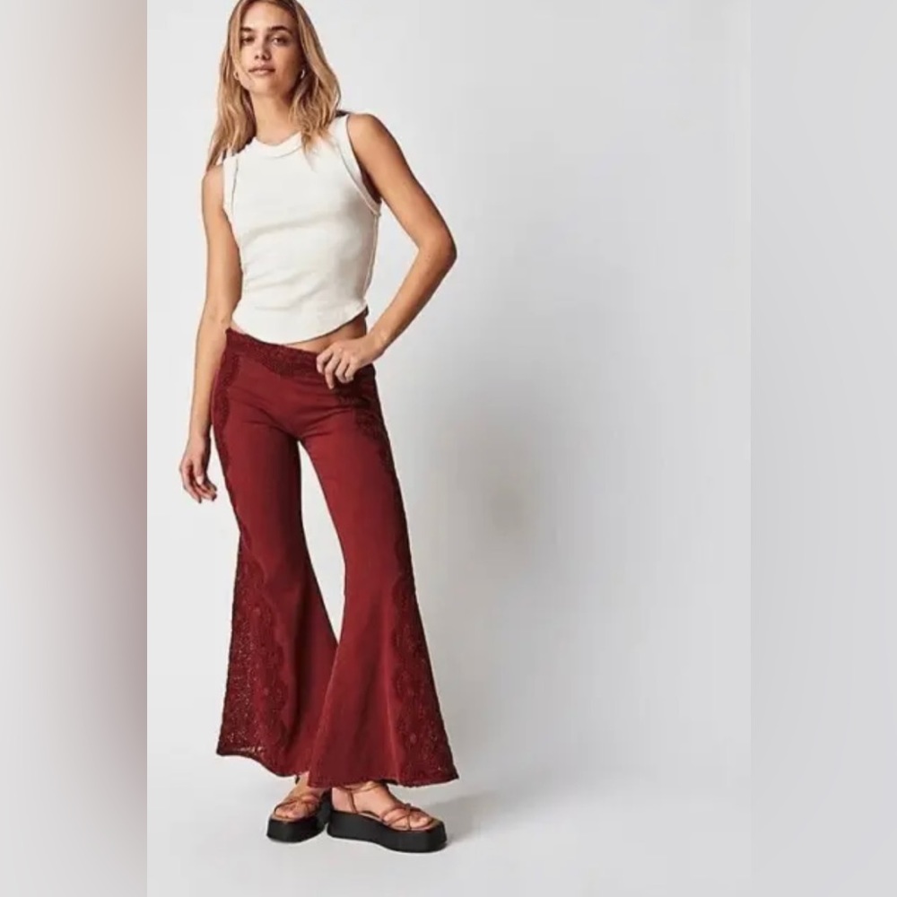 Free People Neptune's Net Crochet Flare Pants